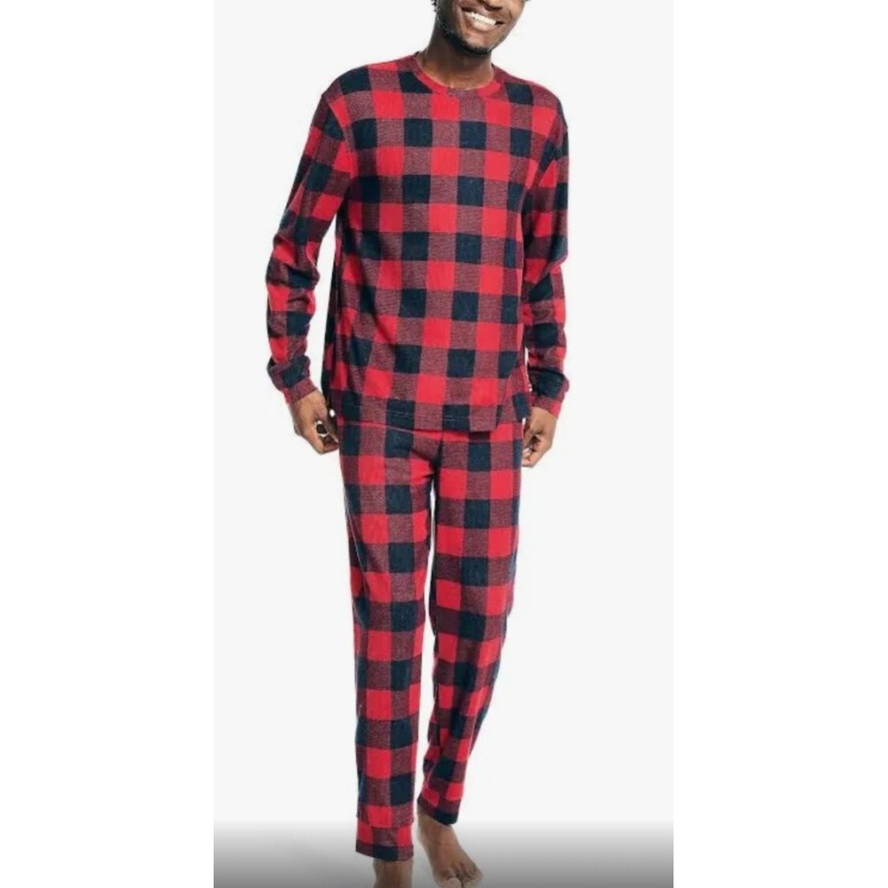 Nautica‎ Mens Waffle Knit Pajama Set Buffalo Plaid Red Navy KJ02F3 New